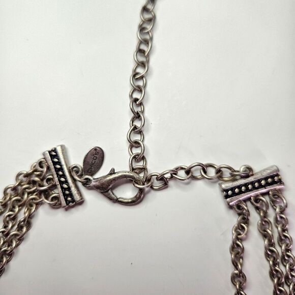 Vintage Chico's Multi-Strand Rhinestone Charm Chunky Silver Tone Necklace - Picture 9 of 9
